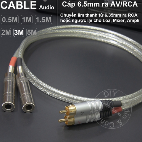 Cáp 6.5mm cái sang AV 1 cặp DIY 0.5M đến 5M - 6.5mm female to RCA cable
