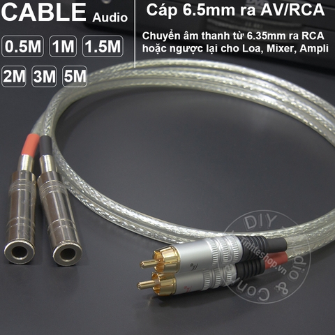 Cáp 6.5mm cái sang AV 1 cặp DIY 0.5M đến 5M - 6.5mm female to RCA cable