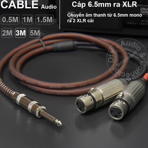 Dây 6 ly ra 2 canon đực DIY 0.5 đến 5 mét - 6.5mm mono to 2 XLR female cable