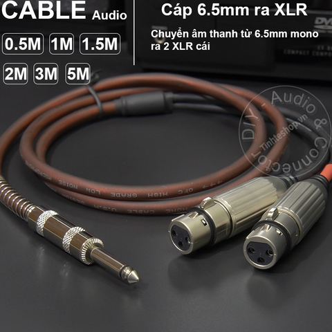 Dây 6 ly ra 2 canon đực DIY 0.5 đến 5 mét - 6.5mm mono to 2 XLR female cable