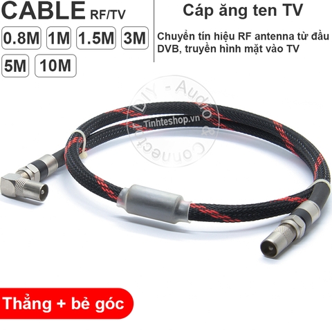 Cáp anten DVB T2 đầu thẳng đầu vuông góc DIY 0.8M đến 10M - 90 Degree TV 9.5mm Coaxial Cable Aerial Male To Male RF Antenna Cable