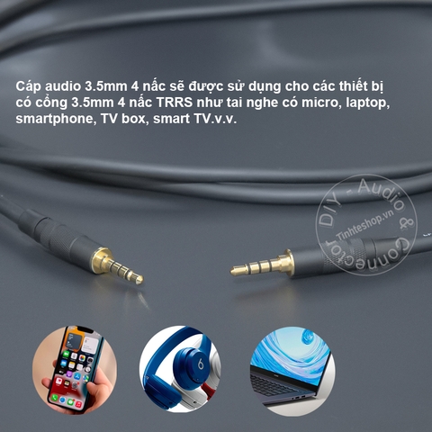Dây cáp 2 đầu 3.5 4 vạch TRRS cắm cho Tai nghe Điện thoại Laptop TV box.v.v. - DIY 3.5mm 4-bar TRRS audio cable from 0.2 to 40 meters