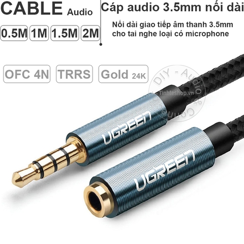 Cáp audio 3.5mm AUX 4 nấc nối dài 1 đầu đực 1 đầu cái - Audio 3.5mm AUX 4 pole TRRS cable 0.5M 1M 1.5M 2M