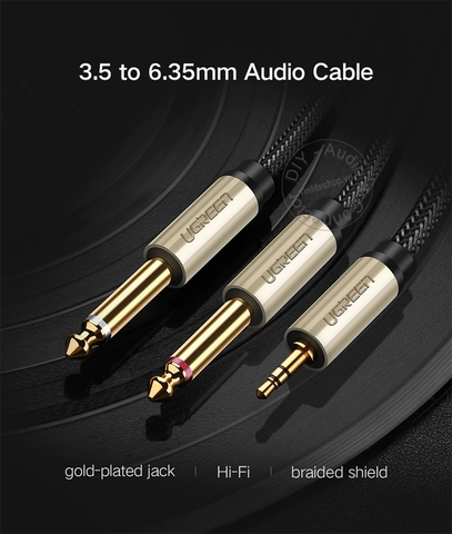 Dây jack 3.5 ra 2 đầu 6 ly Ugreen AV126 dài 1 mét đến 5 mét - 3.5mm to 2 6.35mm cable