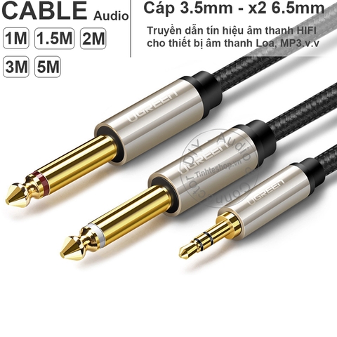 Dây jack 3.5 ra 2 đầu 6 ly Ugreen AV126 dài 1 mét đến 5 mét - 3.5mm to 2 6.35mm cable