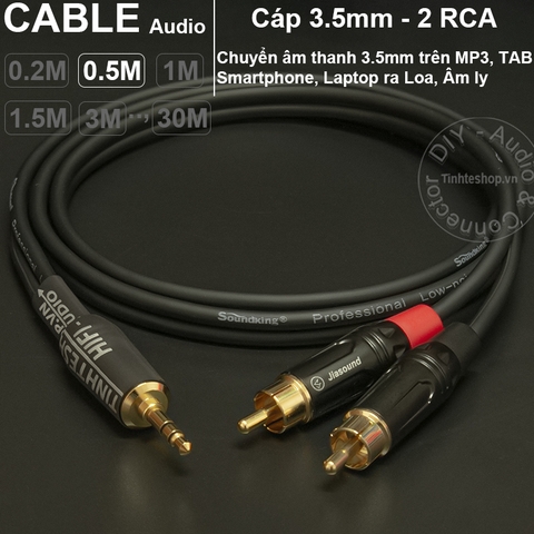 Cáp audio 3.5mm ra 2 AV RCA R+L DIY 0.2 mét đến 20 mét - Audio cable 3.5mm to 2 RCA