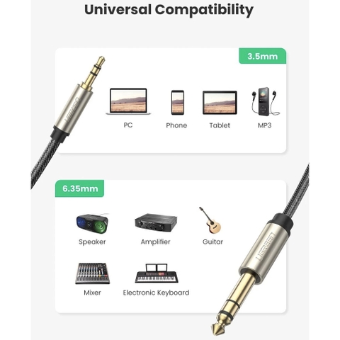 Cáp 3.5 ra 6.5 TRS Ugreen AV127 dài từ 1 mét đến 10 mét - 3.5mm to 1/4 TRS cable