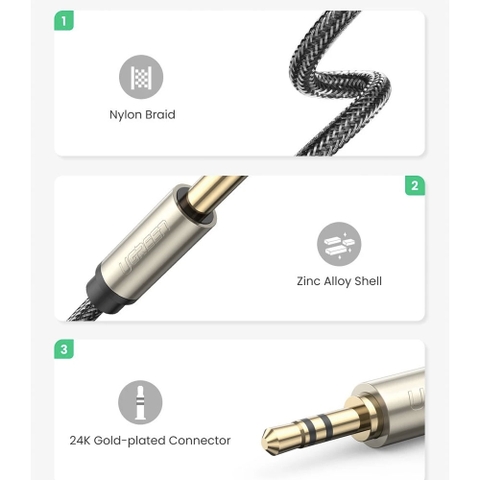 Cáp 3.5 ra 6.5 TRS Ugreen AV127 dài từ 1 mét đến 10 mét - 3.5mm to 1/4 TRS cable