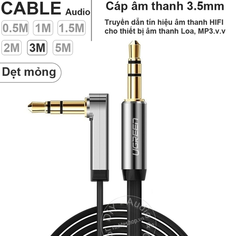 Cáp âm thanh 3.5 Ugreen AV119 siêu mỏng 1 đầu thẳng 1 đầu bẻ góc 0.5 mét đến 5 mét