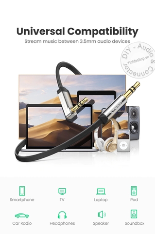Cáp âm thanh 3.5 Ugreen AV119 siêu mỏng 1 đầu thẳng 1 đầu bẻ góc 0.5 mét đến 5 mét