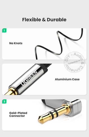 Cáp âm thanh 3.5 Ugreen AV119 siêu mỏng 1 đầu thẳng 1 đầu bẻ góc 0.5 mét đến 5 mét