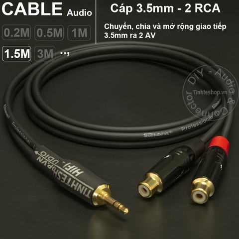 Cáp audio 3.5mm ra 2 AV cái - Audio cable 3.5mm male to 2 RCA female DIY 0.2M 0.5M 1M 1.5M 3M