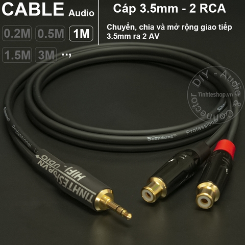 Cáp audio 3.5mm ra 2 AV cái - Audio cable 3.5mm male to 2 RCA female DIY 0.2M 0.5M 1M 1.5M 3M