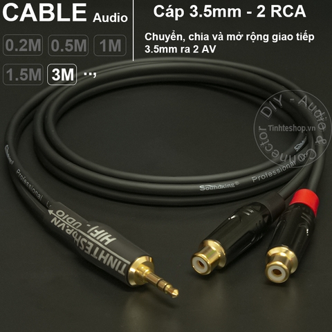 Cáp audio 3.5mm ra 2 AV cái - Audio cable 3.5mm male to 2 RCA female DIY 0.2M 0.5M 1M 1.5M 3M