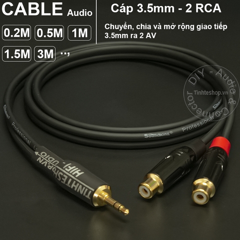 Cáp audio 3.5mm ra 2 AV cái - Audio cable 3.5mm male to 2 RCA female DIY 0.2M 0.5M 1M 1.5M 3M