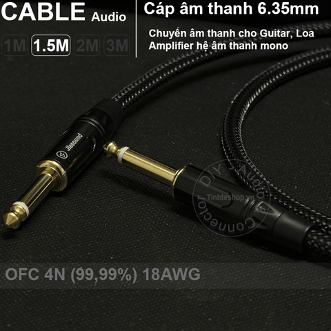 Cáp audio 2 đầu 6.35mm mono OFC 4N - Dây âm thanh 6.5mm cho Đàn Đàn guitar 1M 1.5M 2M 3M