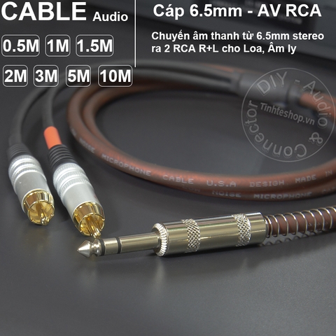 Dây 6 ly ra hoa sen DIY 0.5M đến 10M - TRS 1/4 to 2 RCA cable