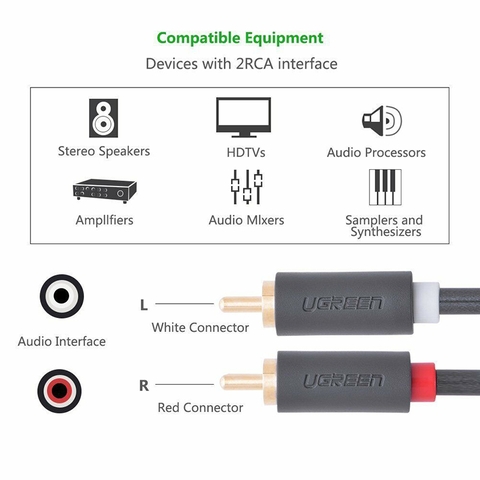 Cáp hoa sen AV 2 ra 2 1 cặp dây âm thanh 2 đầu RCA Ugreen AV104