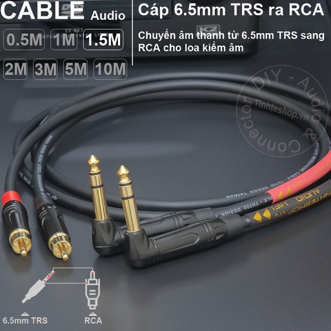 Cáp AV ra 6.5 TRS cho loa kiểm âm DIY 0.5 đến 10 mét 1 cặp - 1/4 TRS to RCA cable