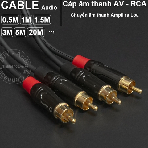 Cáp AV 2 đầu bông sen - RCA Audio cable DIY OFC 4N gold 24K plugs 0.5M 1M 1.5M... 20M