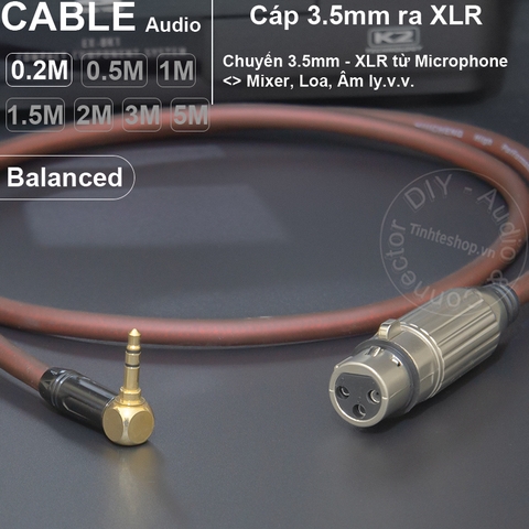Dây 3.5 sang canon cái DIY chuyển âm thanh micro cho Mixer Loa Sound card - XLR female to 3.5mm balanced cable