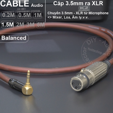 Dây 3.5 sang canon cái DIY chuyển âm thanh micro cho Mixer Loa Sound card - XLR female to 3.5mm balanced cable