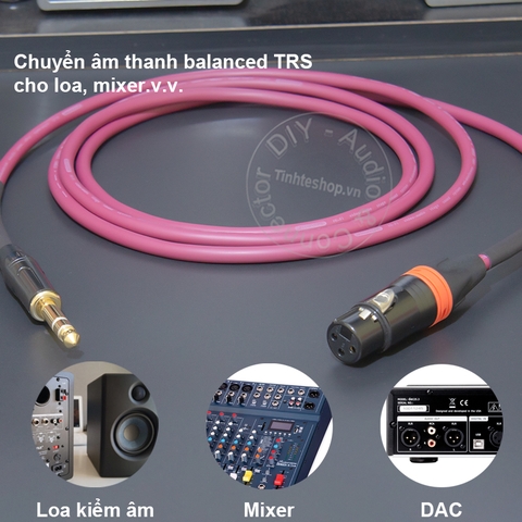 Cáp canon sang 6 ly TRS balanced lõi đồng 4N mạ bạc chuyển âm thanh từ Mixer DAC bàn DJ sang Loa kiểm âm