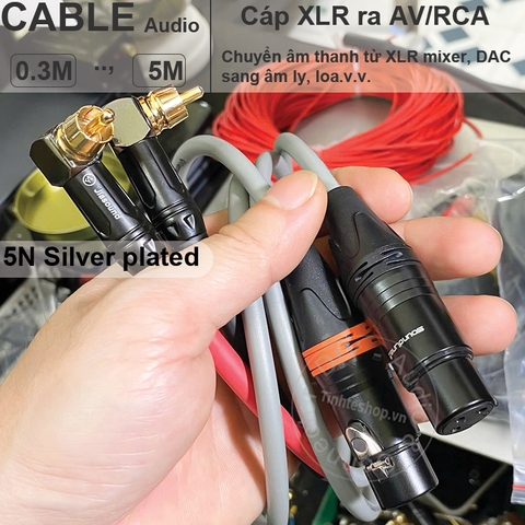 Dây canon cái sang hoa sen 1 cặp đồng 5N mạ bạc - Unbalanced female XLR to RCA audio cable, self-made with silver-plated copper core