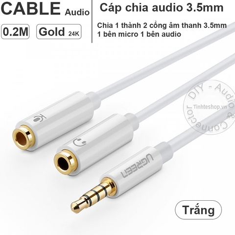 Cáp chia 3.5mm AUX 1 ra 2 1 cổng mic 1 cổng tai nghe 20Cm Ugreen AV141 10789