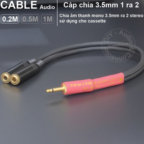 Cáp chia 3.5mm mono 1 thành 2 stereo cho đài cassette DIY 0.2 đến 1 mét - 3.5mm mono audio splitter 1 to 2 stereo