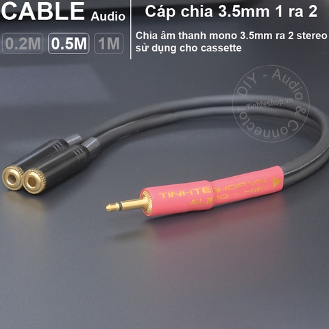 Cáp chia 3.5mm mono 1 thành 2 stereo cho đài cassette DIY 0.2 đến 1 mét - 3.5mm mono audio splitter 1 to 2 stereo