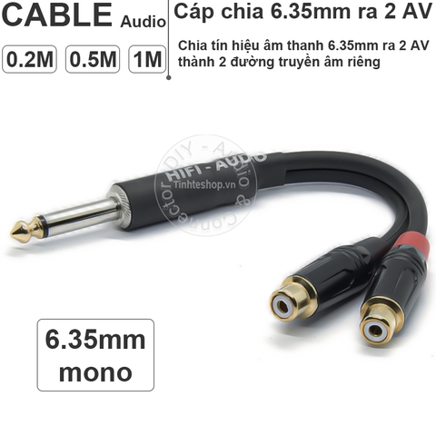 Cáp chia âm thanh 6,35mm 6,5mm mono Âm ly Mixer ra 2 AV bông sen loa 0.2 mét 0.5 mét 1 mét