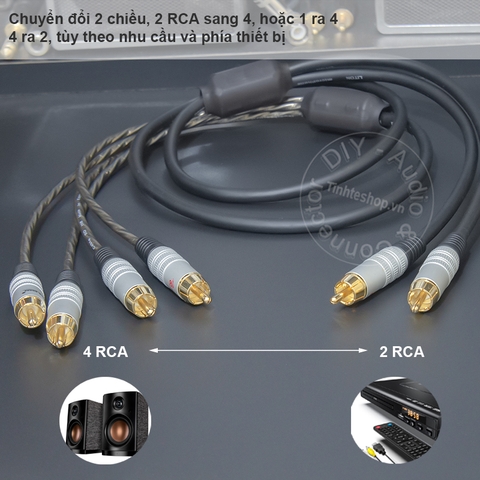 Dây AV 2 ra 4 0.5 đến 5 mét - DIY RCA 2 to 4 analog audio splitter cable