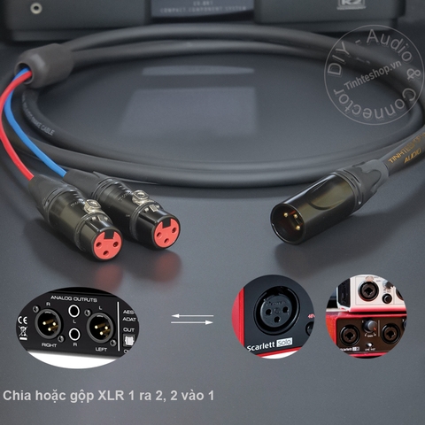 Jack chia canon đực sang 2 cái cắm cho Đẩy Vang Mixer Loa - Male to 2 female XLR port splitter cable
