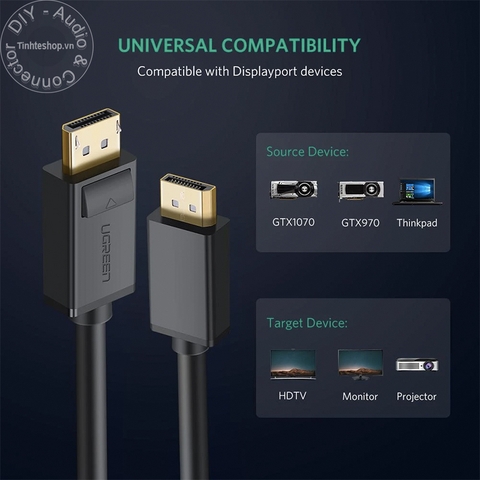 Dây màn hình Displayport 4K 60Hz Ugreen DP102 - Displayport to displayport cable 4K 60Hz 1M to 5M