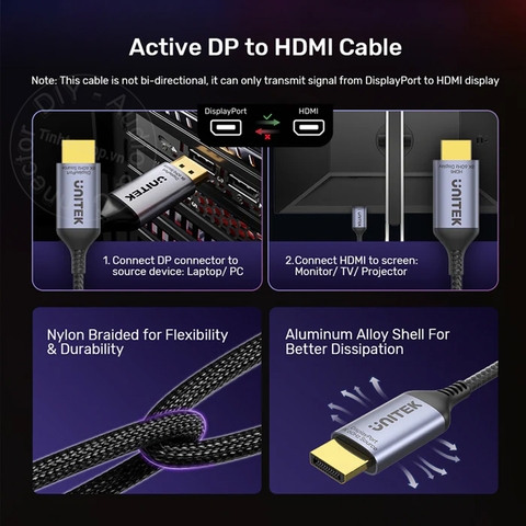 Dây Displayport sang HDMI 8K 60Hz 1.8 mét Unitek V1610A - DP V1.4 to HD 8K signal cable