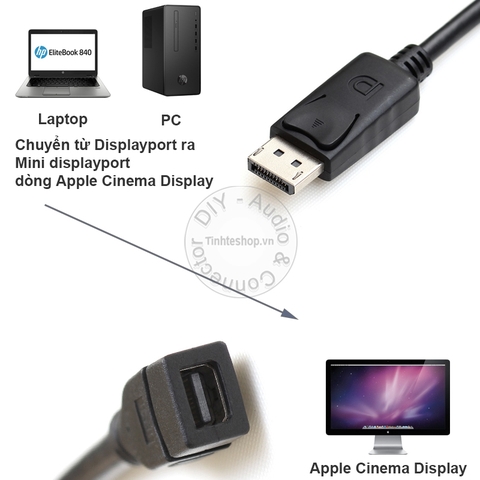 Cáp chuyển Displayport đực ra Mini displayport cái - Displayport male to Mini displayport female cable support 4K