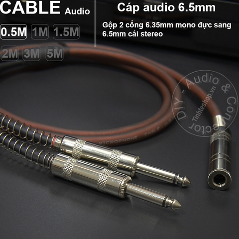 Cáp gộp jack 6ly 2 mono ra stereo DIY 0.5M đến 5M - 2x 6.5mm mono male to 6.5mmemale cable stereo