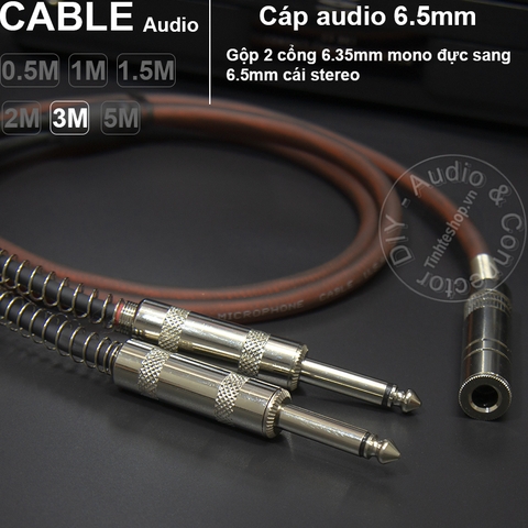 Cáp gộp jack 6ly 2 mono ra stereo DIY 0.5M đến 5M - 2x 6.5mm mono male to 6.5mmemale cable stereo