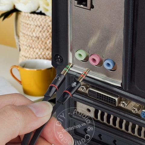 Cáp gộp tai nghe và mic 0.2 mét - 3.5mm Y-type audio cable plugs microphone and audio for Laptop PC Headphones