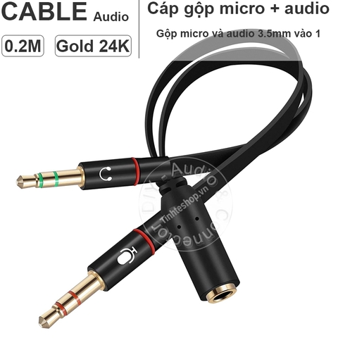 Cáp gộp tai nghe và mic 0.2 mét - 3.5mm Y-type audio cable plugs microphone and audio for Laptop PC Headphones