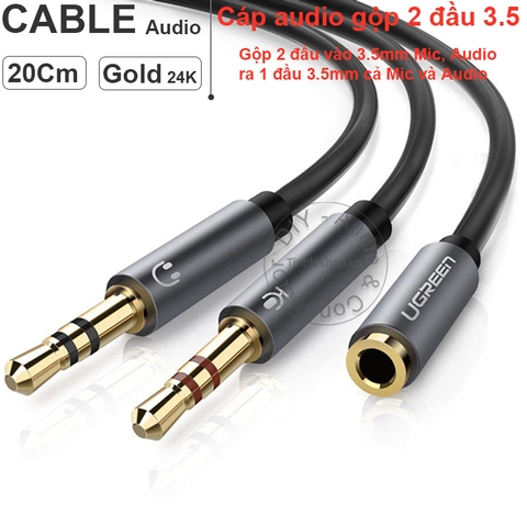 Cáp 2 audio 3.5mm đực ra 1 audio 3.5mm cái Ugreen AV140 10790