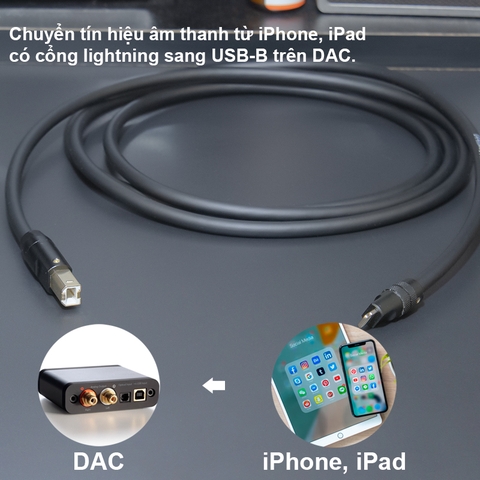 Dây lightning sang USB DAC - Cable transfers audio from Apple iPhone iPad to USB BM of audio decoder