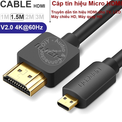 Cáp Micro HDMI sang HDMI 4K 60Hz Ugreen HD127 1M 1.5M 2M 3M - Cáp Micro HD sang HD cho Máy ảnh Camera hành trình Go Pro.v.v.