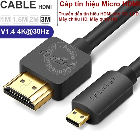 Cáp Micro HDMI sang HDMI 4K 60Hz Ugreen HD127 1M 1.5M 2M 3M - Cáp Micro HD sang HD cho Máy ảnh Camera hành trình Go Pro.v.v.