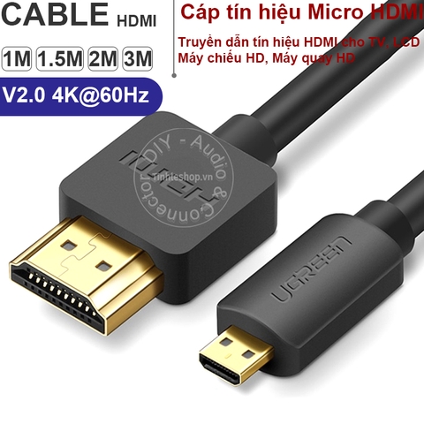 Cáp Micro HDMI sang HDMI 4K 60Hz Ugreen HD127 1M 1.5M 2M 3M - Cáp Micro HD sang HD cho Máy ảnh Camera hành trình Go Pro.v.v.
