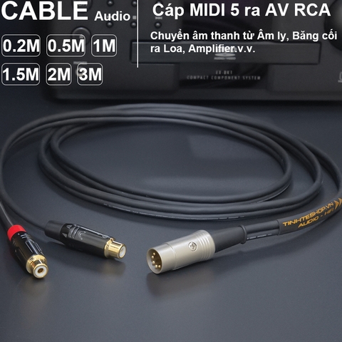 Cáp chuyển MIDI 5 chân sang 2 cổng hoa sen DIY 0.2M đến 3M dùng cho Âm ly Chấu Âu băng cối sang loa