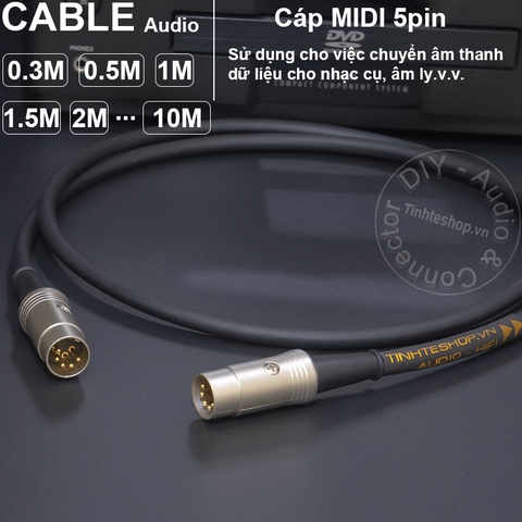 Dây MIDI 5 chân DIY 0.3 đến 10 mét - MIDI 5pin male cable