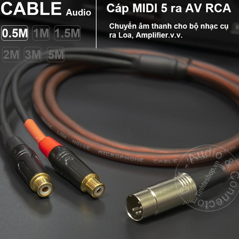 Dây MIDI 5 pin ra 2 hoa sen DIY 0.5M đến 5M - MIDI DIN 5pin male to 2 RCA female cable