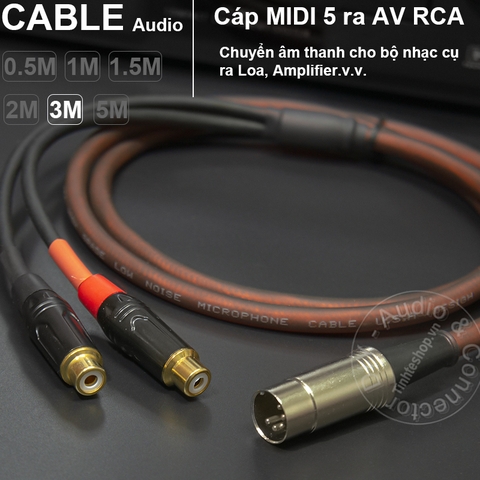 Dây MIDI 5 pin ra 2 hoa sen DIY 0.5M đến 5M - MIDI DIN 5pin male to 2 RCA female cable